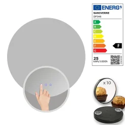 Saniverre Miroir salle de bain VEKIO LED lumineux rond 80 cm diam. fonction anti-buée + intensité & couleur réglables -