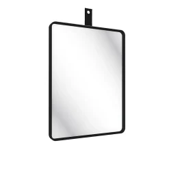 Aurlane Miroir salle de bain 60x80cm suspendu noir mat - avec lanière effet cuir noir - NORDIK REKTANGEL