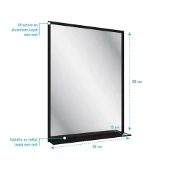Aurlane Miroir salle de bain 80x60cm - laqué noir mat avec étagères - FRAMED MIRROR