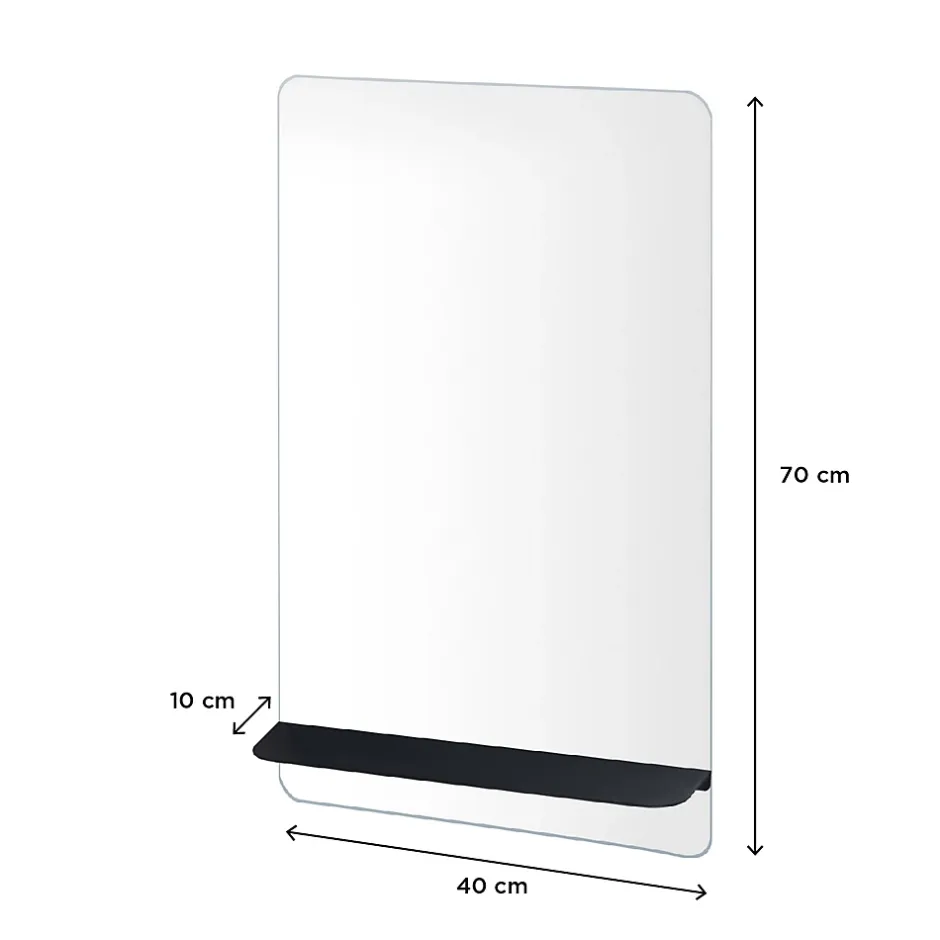 Homesight Miroir salle de bains avec tablette noire 40x70 cm, Sorrento* Miroir Simple