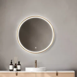 MPGlass Miroir salle de bains éclairant à LED cadre doré rond Ø60 cm, anti-buée, Céleste* Miroir Lumineux
