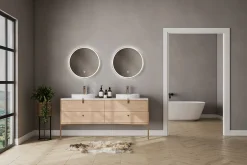 MPGlass Miroir salle de bains éclairant à LED cadre doré rond Ø60 cm, anti-buée, Céleste* Miroir Lumineux