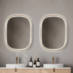 MPGlass Miroir salle de bains éclairant à LED cadre doré l.60 x H.80 x P.4 cm, anti-buée, Céleste
