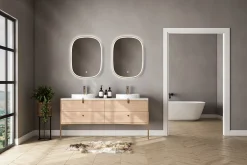 MPGlass Miroir salle de bains éclairant à LED cadre doré l.60 x H.80 x P.4 cm, anti-buée, Céleste