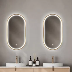 MPGlass Miroir salle de bains éclairant à LED cadre doré oblong l.45 x H.85 x P.4 cm, anti-buée, Céleste* Miroir Lumineux