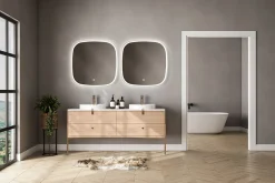 MPGlass Miroir salle de bains éclairant à LED cadre doré carré l.80 x H.80 x P.4 cm, anti-buée, Céleste* Miroir Lumineux