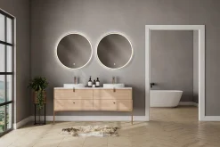 MPGlass Miroir salle de bains éclairant à LED cadre doré rond Ø80 cm, anti-buée, Céleste* Miroir Lumineux