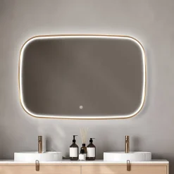 MPGlass Miroir salle de bains éclairant à LED cadre doré l.120 x H.80 x P.4 cm, anti-buée, Céleste