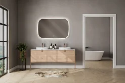 MPGlass Miroir salle de bains éclairant à LED cadre doré l.120 x H.80 x P.4 cm, anti-buée, Céleste