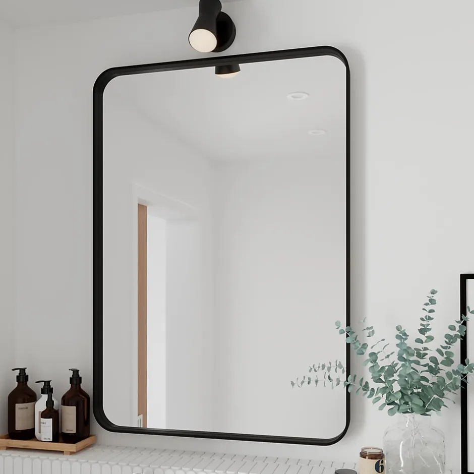 GoodHome Miroir salle de bains rectangulaire 100x70 cm, noir, Tisa* Miroir Simple