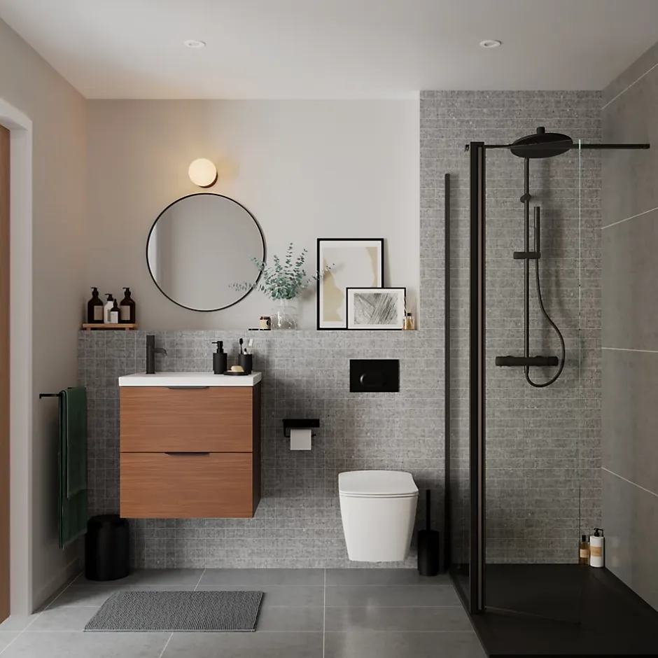 GoodHome Miroir salle de bains rond diamètre 60 cm Tisa noir