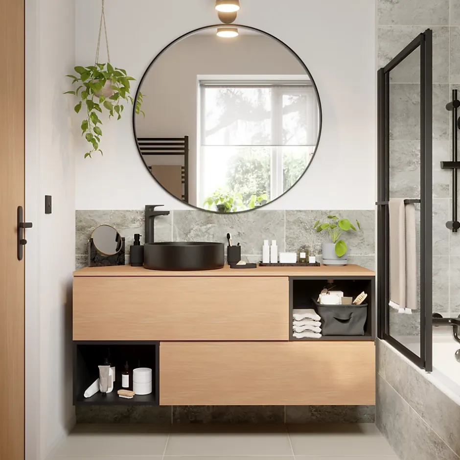 GoodHome Miroir salle de bains rond Ø100 cm, noir, Tisa