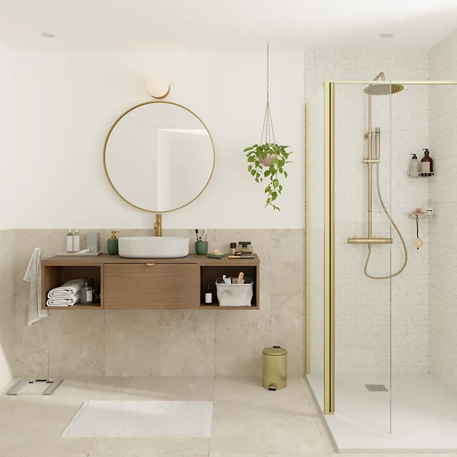 GoodHome Miroir salle de bains rond diamètre 80 cm Tisa doré
