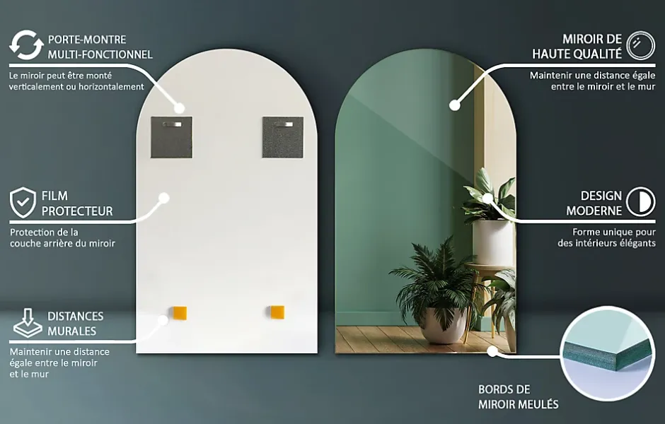 Tulup Miroir Semi-Ovale 45 x 80 cm Design moderne mural* Miroir Simple