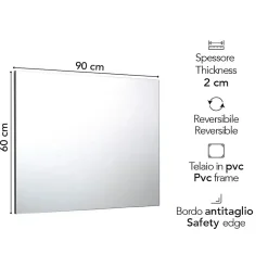 Kiamami Valentina Miroir Simple 90X60 Avec Bordure Lissée Anti-Coupure