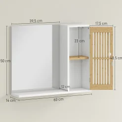 Homcom Miroir étagère style cosy - armoire miroir salle de bain 1 porte - bambou blanc