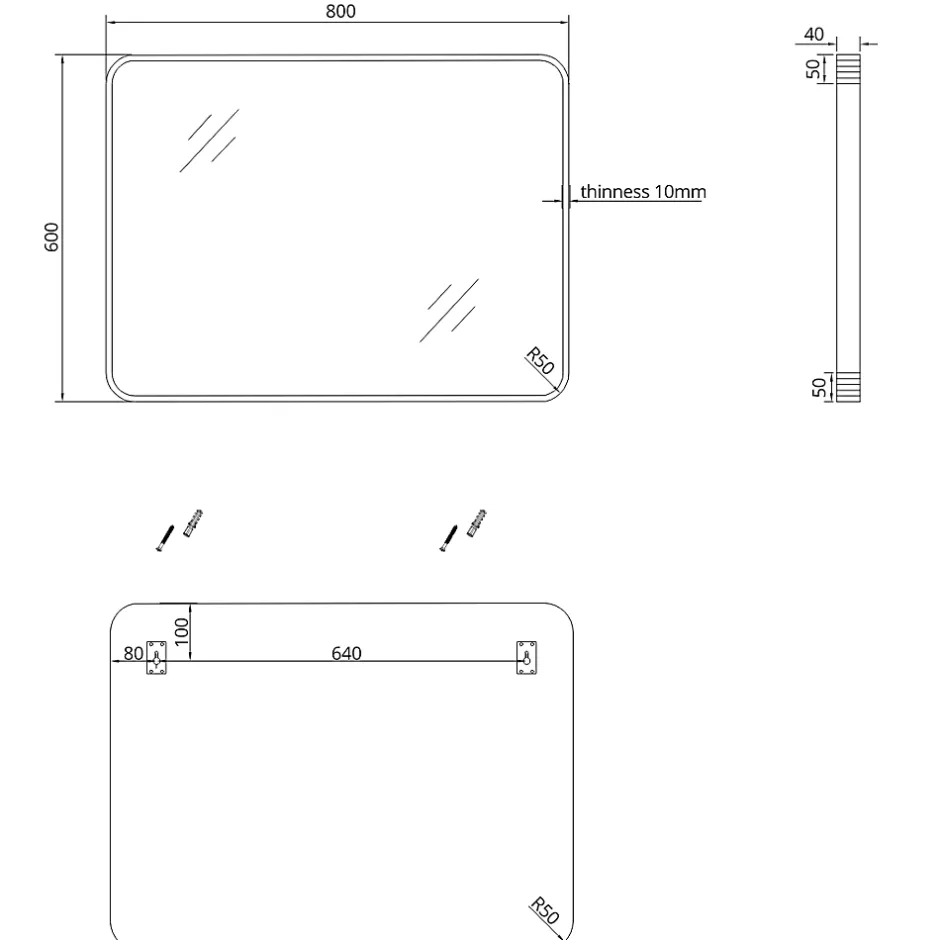 Essebagno Miroir 80x60 noir mat Indus* Miroir Simple