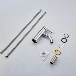 AICA Sanitaire Mitigeur acier inoxydable 304, pour cuisine/salle de bain/lavabo/toilettes invités, avec tuyau, eau chaude/froide, argent* Robinet Lavabo Et Vasque