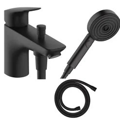 Hansgrohe Mitigeur baignoire mécanique Logis C2 + pack pommeau Pulsify Select 3 jets EcoSmart + flexible Isiflex 160 cm noir mat* Robinet De Baignoire