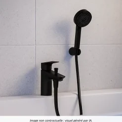 Hansgrohe Mitigeur baignoire mécanique Logis C2 + pack pommeau Pulsify Select 3 jets EcoSmart + flexible Isiflex 160 cm noir mat* Robinet De Baignoire