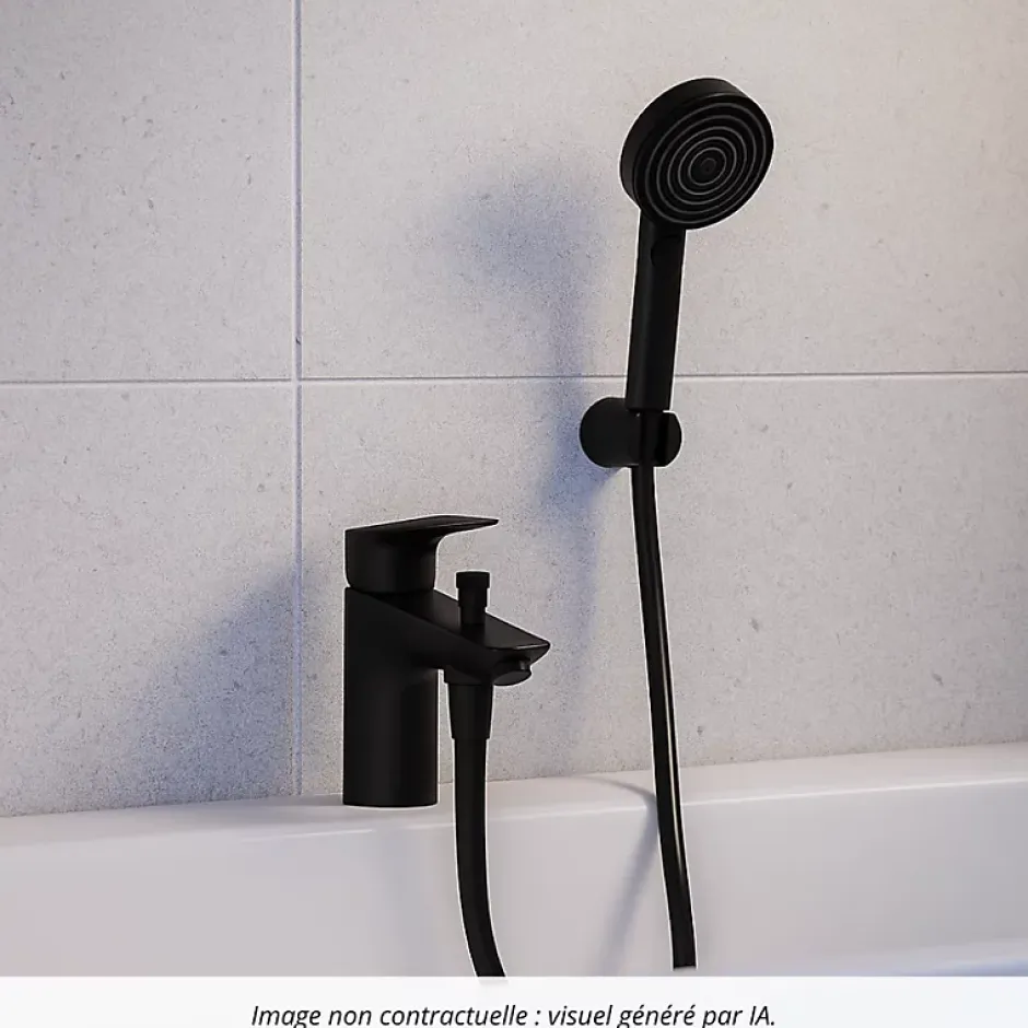 Hansgrohe Mitigeur baignoire mécanique Logis C2 + pack pommeau Pulsify Select 3 jets EcoSmart + flexible Isiflex 160 cm noir mat* Robinet De Baignoire