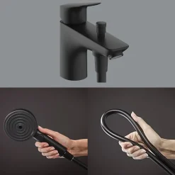 Hansgrohe Mitigeur baignoire mécanique Logis C2 + pack pommeau Pulsify Select 3 jets EcoSmart + flexible Isiflex 160 cm noir mat* Robinet De Baignoire
