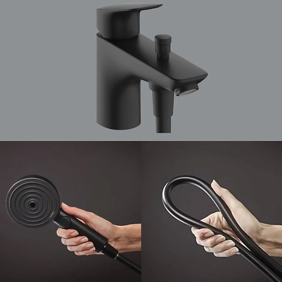 Hansgrohe Mitigeur baignoire mécanique Logis C2 + pack pommeau Pulsify Select 3 jets EcoSmart + flexible Isiflex 160 cm noir mat* Robinet De Baignoire