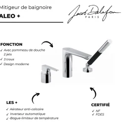 Jacob Delafon Mitigeur baignoire Aleo+ 3 trous + pommeau de douche + flexible