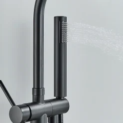 Signature Mitigeur baignoire îlot Noir mat, Bec cascade, Douchette, Laiton massif* Robinet De Baignoire