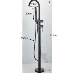 Signature Mitigeur baignoire îlot Noir mat, Bec cascade, Douchette, Laiton massif* Robinet De Baignoire