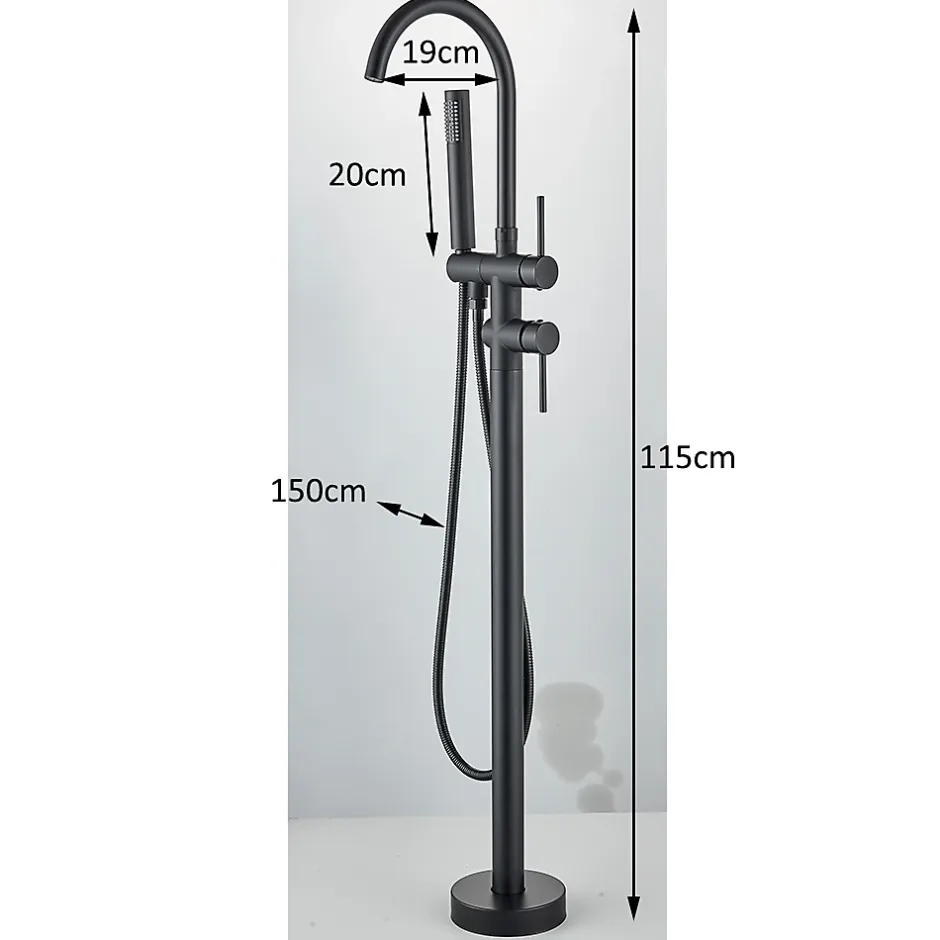 Signature Mitigeur baignoire îlot Noir mat, Bec cascade, Douchette, Laiton massif* Robinet De Baignoire