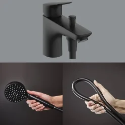 Hansgrohe Mitigeur baignoire mécanique Logis C2 + pack pommeau Vernis Blend 2 jets EcoSmart + flexible Isiflex 160 cm noir mat* Robinet De Baignoire