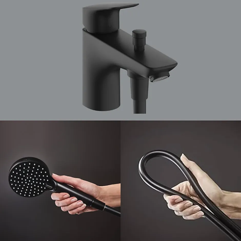 Hansgrohe Mitigeur baignoire mécanique Logis C2 + pack pommeau Vernis Blend 2 jets EcoSmart + flexible Isiflex 160 cm noir mat* Robinet De Baignoire