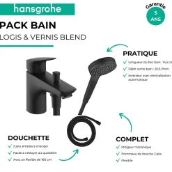 Hansgrohe Mitigeur baignoire mécanique Logis C2 + pack pommeau Vernis Blend 2 jets EcoSmart + flexible Isiflex 160 cm noir mat* Robinet De Baignoire