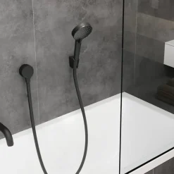 Hansgrohe Mitigeur baignoire mécanique Logis C2 + pack pommeau Vernis Blend 2 jets EcoSmart + flexible Isiflex 160 cm noir mat* Robinet De Baignoire