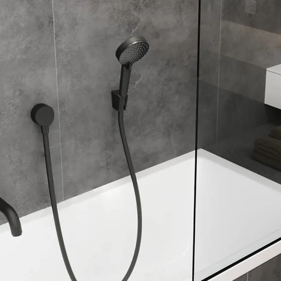 Hansgrohe Mitigeur baignoire mécanique Logis C2 + pack pommeau Vernis Blend 2 jets EcoSmart + flexible Isiflex 160 cm noir mat* Robinet De Baignoire
