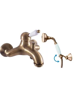 Rav Mitigeur baignoire mural LABE en laiton bronze-Bronze-Avec douchette à support pivotant-Bronze--26 -* Robinet De Baignoire