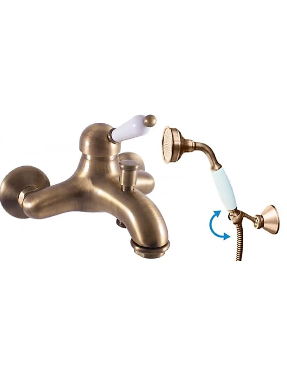 Rav Mitigeur baignoire mural LABE en laiton bronze-Bronze-Avec douchette à support pivotant-Bronze--26 -* Robinet De Baignoire