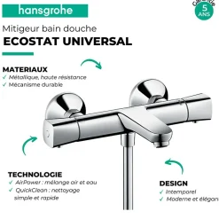 Hansgrohe Mitigeur baignoire thermostatique Ecostat Universal chromé* Robinet De Baignoire