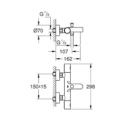 Grohe Mitigeur baignoire thermostatique Grohtherm 800 Cosmopolitan 1/2 + Colonnettes Luxe chromé* Robinet De Baignoire