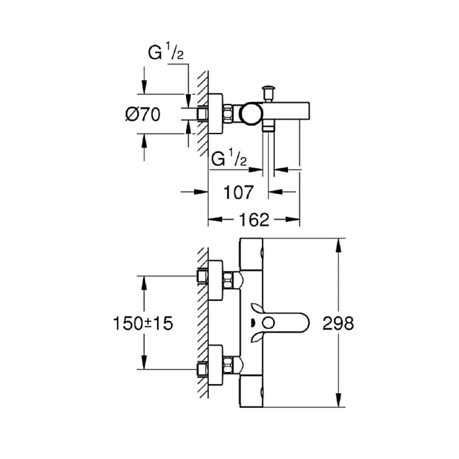 Grohe Mitigeur baignoire thermostatique Grohtherm 800 Cosmopolitan 1/2 + Colonnettes Luxe chromé* Robinet De Baignoire