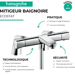 Hansgrohe Mitigeur baignoire thermostatique Ecostat Universal chromé avec colonnettes* Robinet De Baignoire