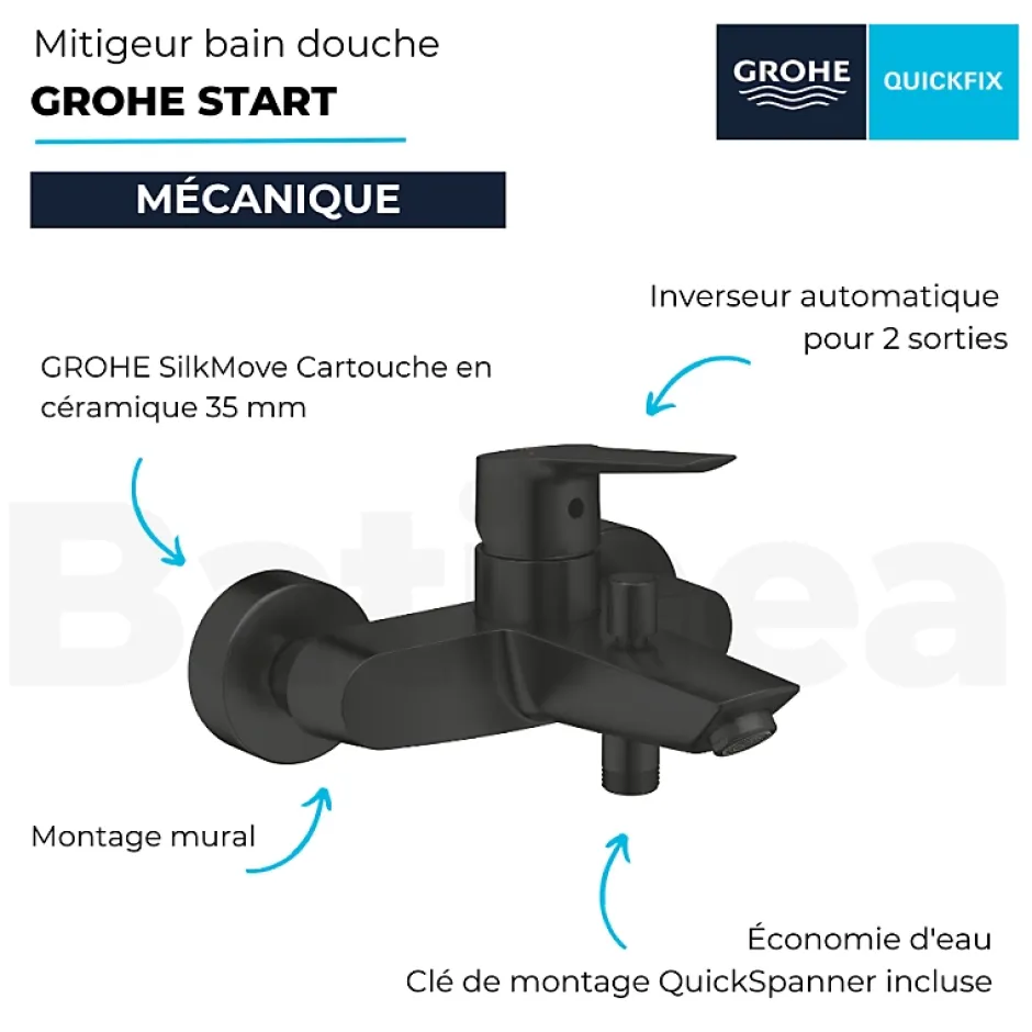 Grohe Mitigeur bain douche mécanique Start noir