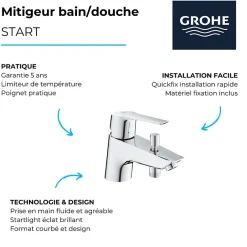 Grohe Mitigeur bain douche mécanique Quickfix Start 2021* Robinet De Baignoire