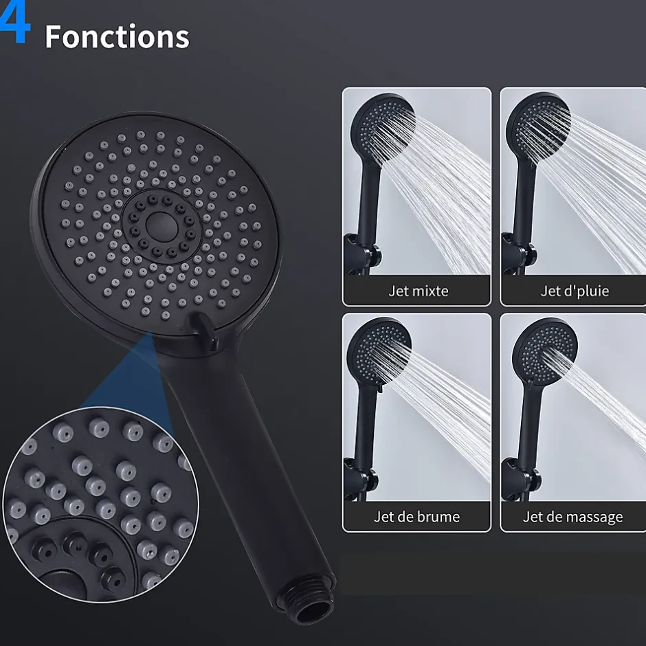 Homelody Mitigeur Bain Douche Mecanique Robinet de Douche Bain Mecanique Monocommande Double Sortie Mural Acier Inoxydable Noir* Robinet De Baignoire