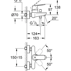 Grohe Mitigeur bain douche mural - Entraxe 150 mm - Eurosmart Cosmopolitan -