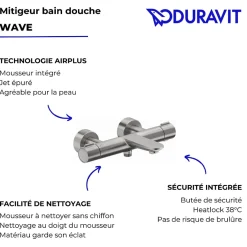 Duravit Mitigeur bain douche thermostatique Wave inox brossé* Robinet De Baignoire