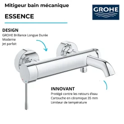 Grohe Mitigeur bain mécanique Essence avec colonnettes* Robinet De Baignoire