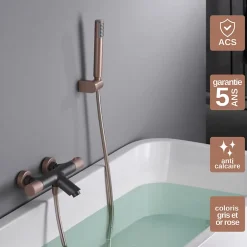 Imex Mitigeur Bain/Douche Anti-Calcaire Thermostatique Gris et Champagne LINE BTD038-4GC* Robinet De Baignoire