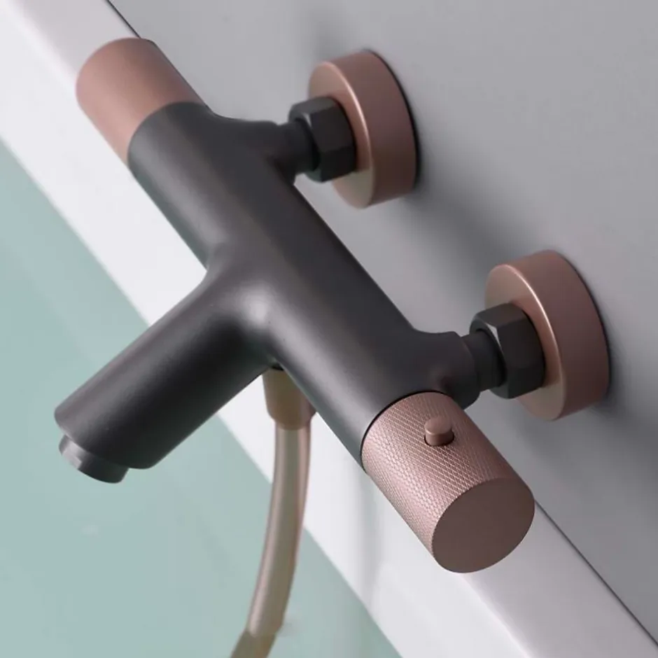Imex Mitigeur Bain/Douche Anti-Calcaire Thermostatique Gris et Champagne LINE BTD038-4GC* Robinet De Baignoire